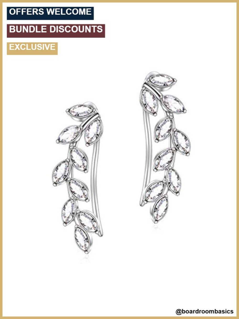 925 Sterling Silver Leaf Ear Climbers Austrian Crystal Hypoallergenic Ear